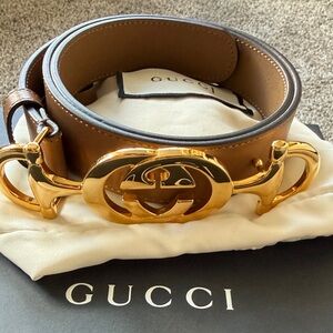 Gucci Tan Leather Belt with Gold Hardware